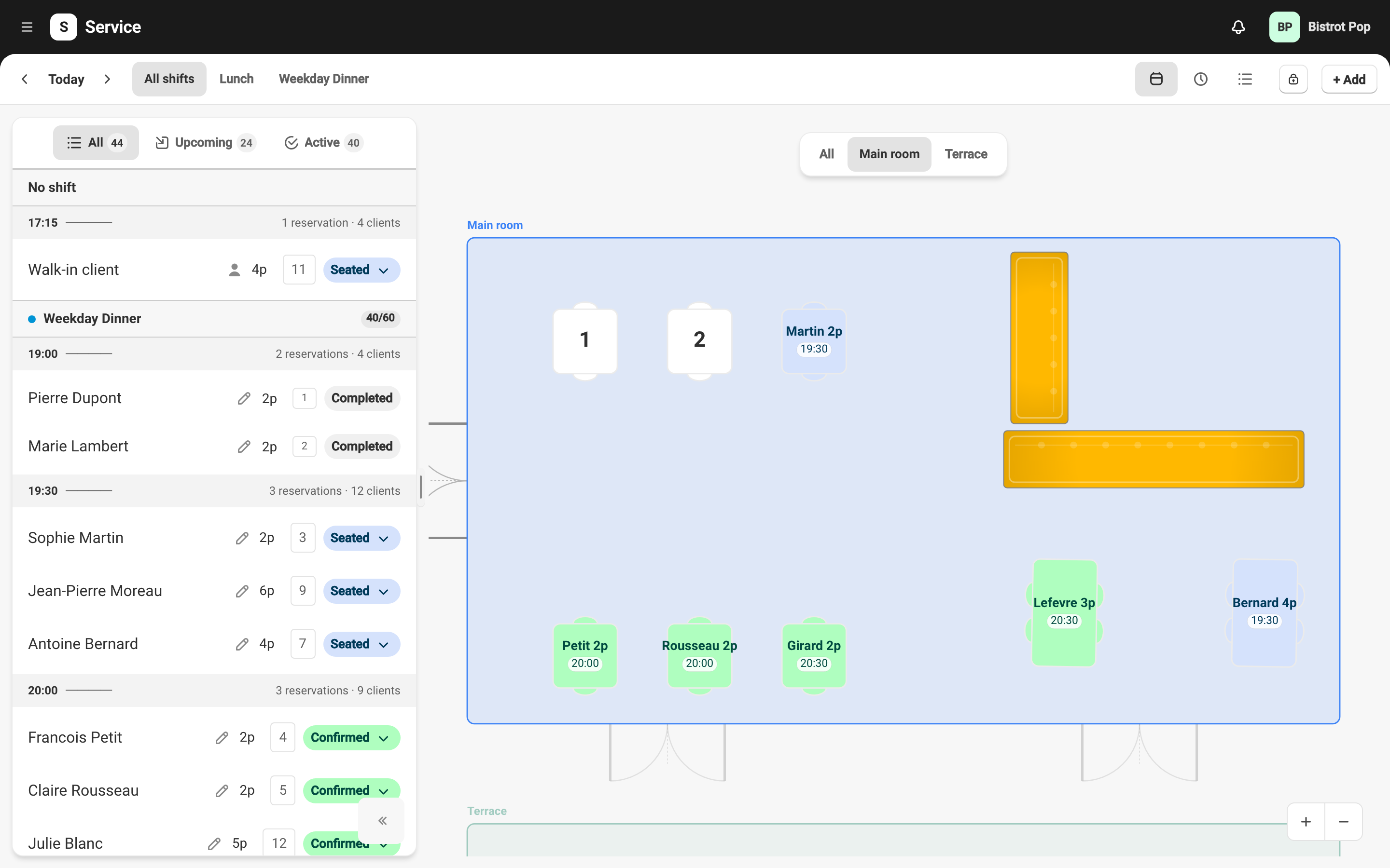 Reservation dashboard with floor plan