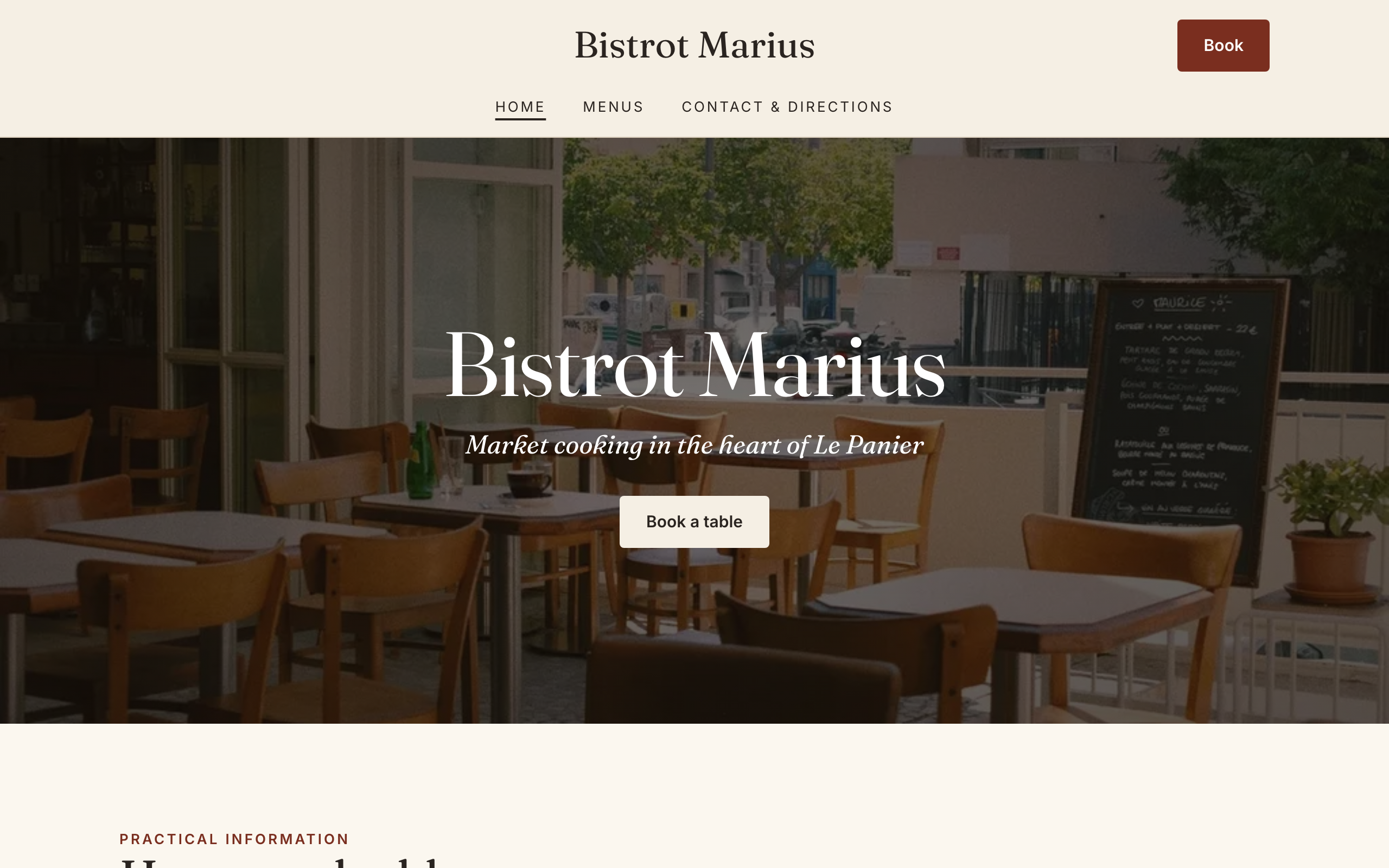 Home page of a restaurant website built with Service
