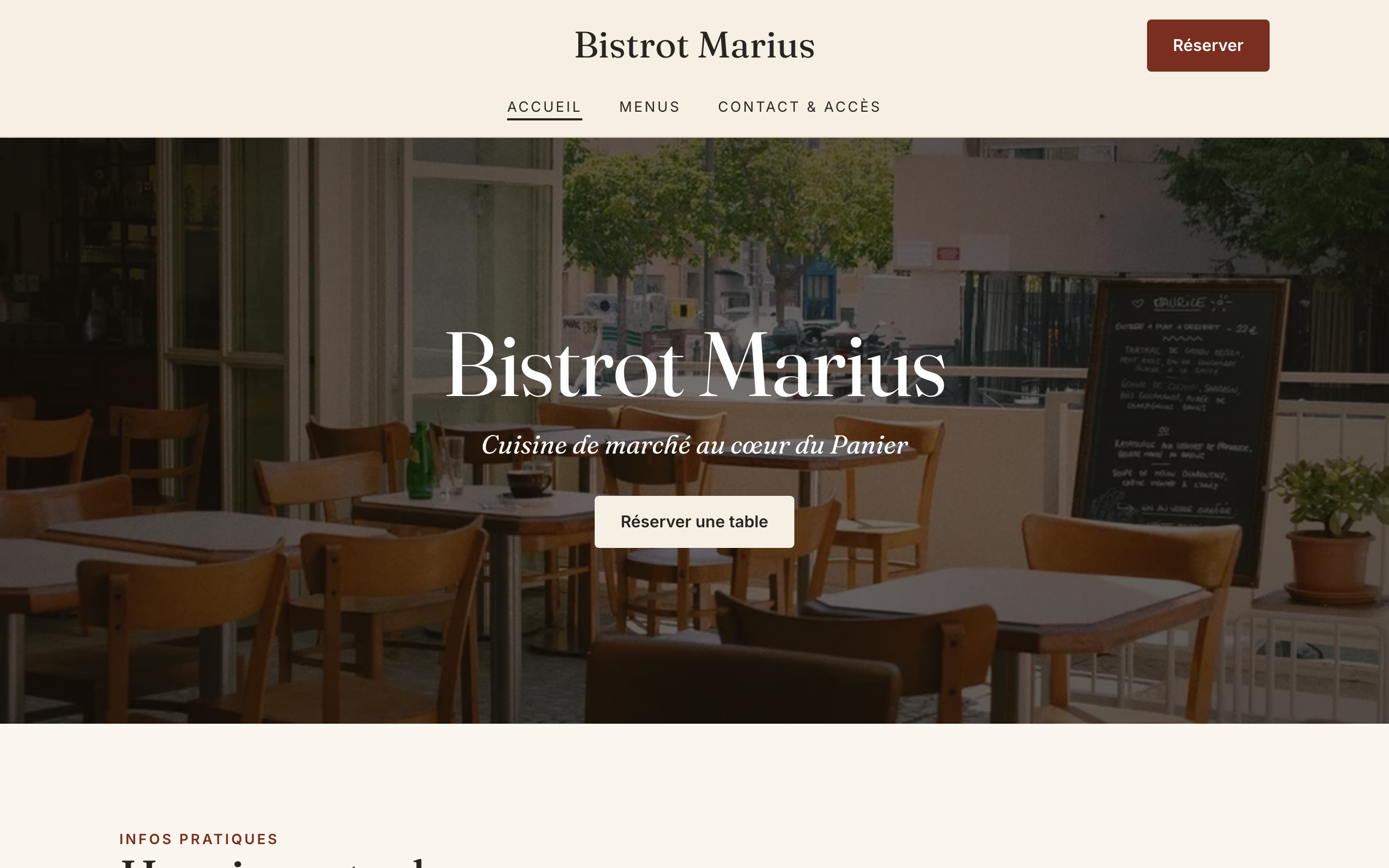 Page d'accueil d'un site de restaurant créé avec Service